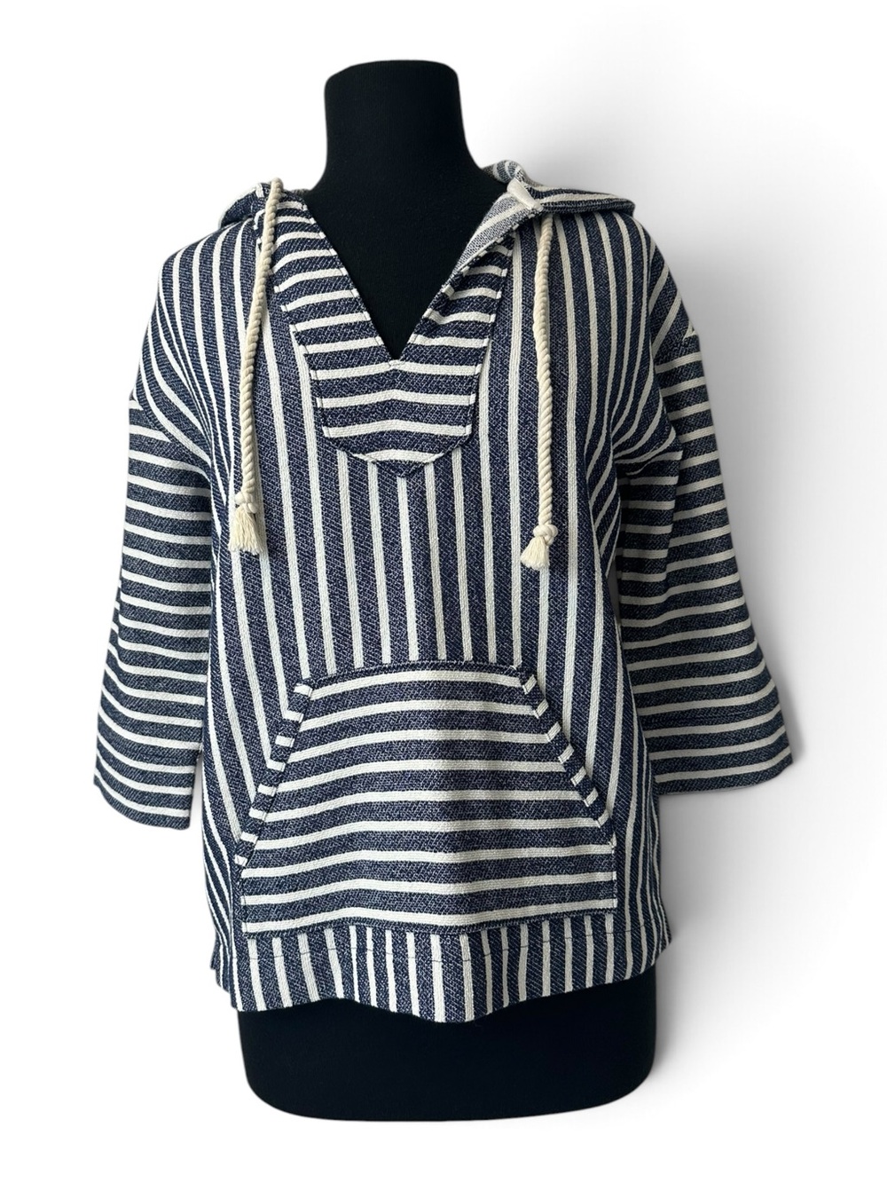 J.Crew Navy Stripe Baja Hoodie Pullover Kangaroo Pocket XXS